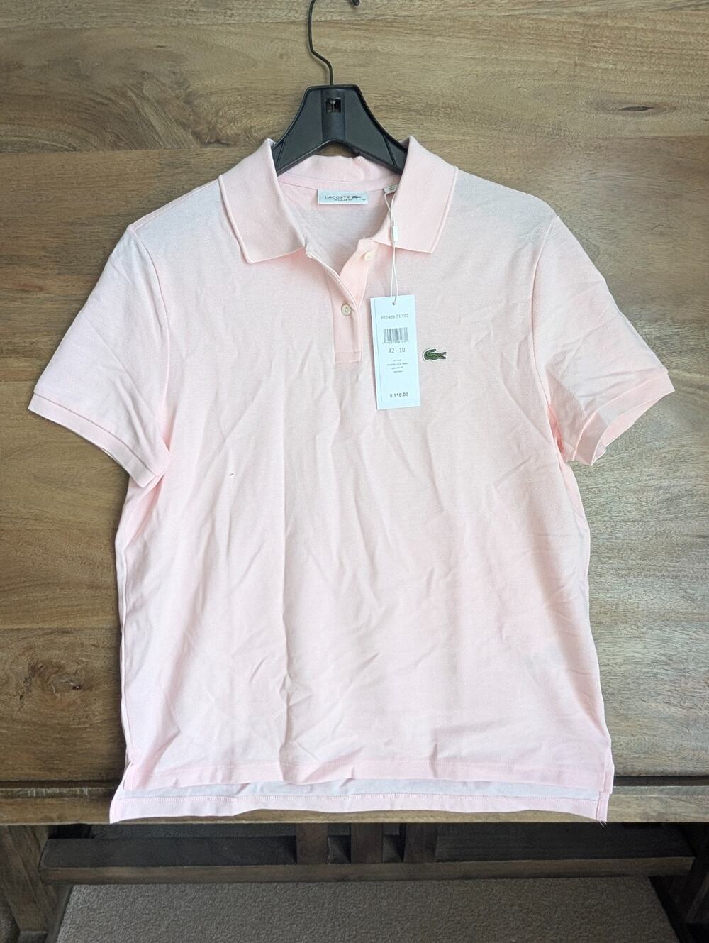 NWT Lacoste Polo Shirt Womens 10 Light Pink Alligator Logo Regular Fit High Low